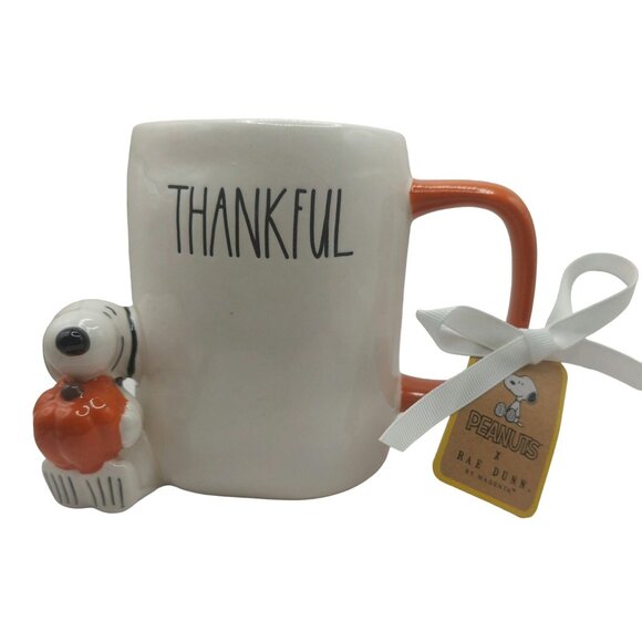 NWT Peanuts X Rae Dunn Snoopy "Thankful" Mug With Fall Pumpkin - Picture 1 of 11